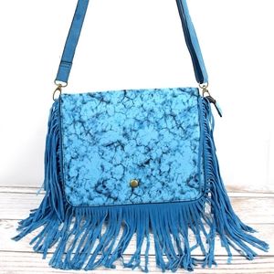 Turquoise/blue MARBLE WESTERN FRINGED CROSSBODY PURSE